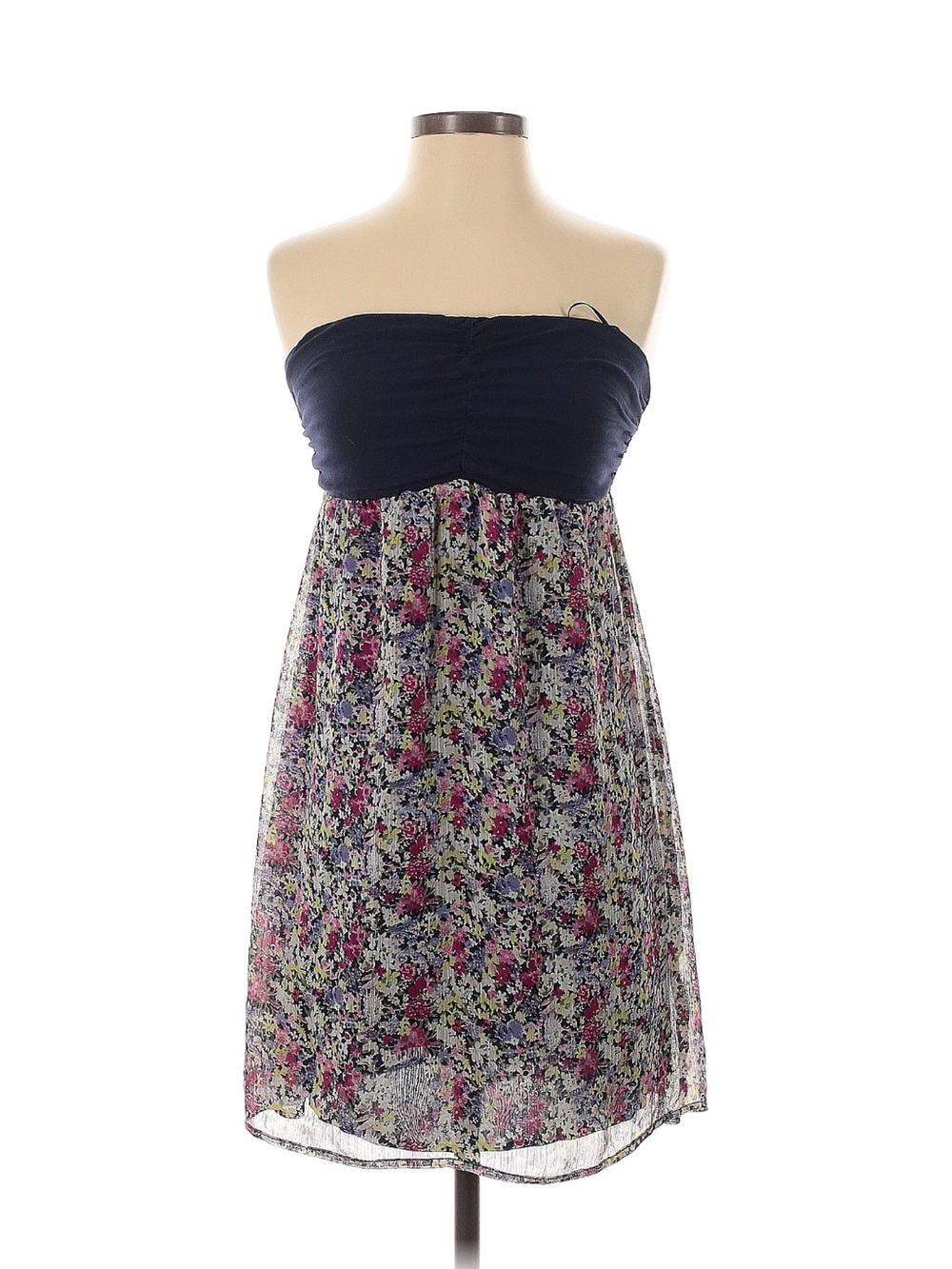 Express Navy Strapless Floral Sundress with Pink & Lavender Accents